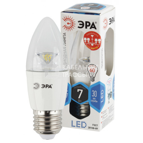 Лампа светодиодная LED B35-7W-840-E27-Clear (диод,свеча,7Вт,нейтр,E27) | Б0019926 | ЭРА