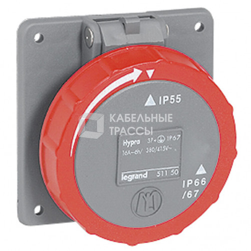 Встраиваемая розетка Hypra - IP 66/67-55 - 3К+3 - 16 А - пластик | 051150 | Legrand