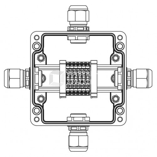 Взрывозащищенная клеммная коробка из полиэстера TBE-P-03-(6xCBC.2)-1xPABMP(A)-1xPABMP(B)-1xPABMP(C)-1xPABMP(D)1Ex e IIC Т5 Gb / Extb IIIC T95°C Db IP6