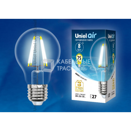 Лампа светодиодная LED-A60-8W/NW/E27/CL GLA01TR LED. 