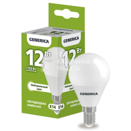 Лампа светодиодная G45 шар 12Вт 230В 4000К E14 GENERICA | LL-G45-12-230-40-E14-G | IEK