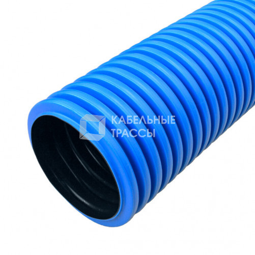 Труба гофрированная двустенная ПНД жесткая тип 750 (SN16) синяя д110 6м (36м/уп) (с муфтой, без колец) | PR15.0076 | Промрукав