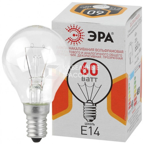 Лампа накаливания ДШ (P45) шар 60Вт 230В Е14 цв. упаковка | Б0039138 | ЭРА