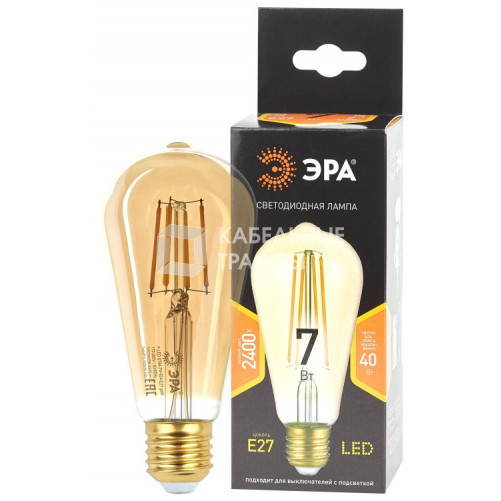 Лампа светодиодная F-LED ST64-7W-824-E27 gold (филамент, зол, 7Вт, тепл, E27) (20/960) | Б0047664 | ЭРА