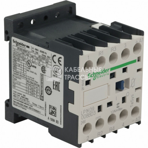 КОНТАКТОР K 4Р (2 НО + 2 НЗ),AC1.20A,24V DС,ОГРАН. ПЕРЕНАПРЯЖЕНИЙ,ЗАЖИМ ПОД ВИНТ | LP1K09008BD3 | Schneider Electric