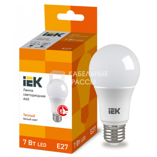 Лампа светодиодная LED 7Вт Е27 220В 3000К A60 шар | LLE-A60-7-230-30-E27 | IEK