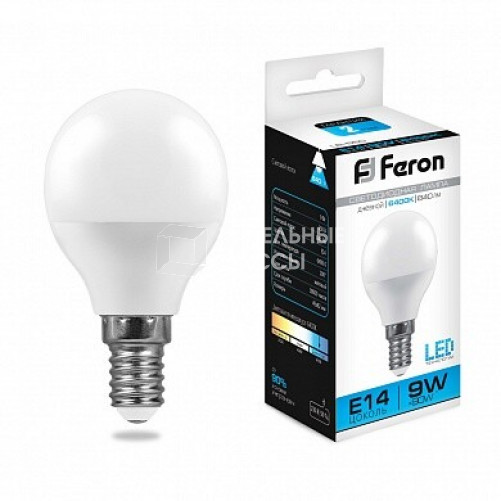 Лампа светодиодная LB-550 (9W) 230V E14 6400K G45 | 25803 | FERON