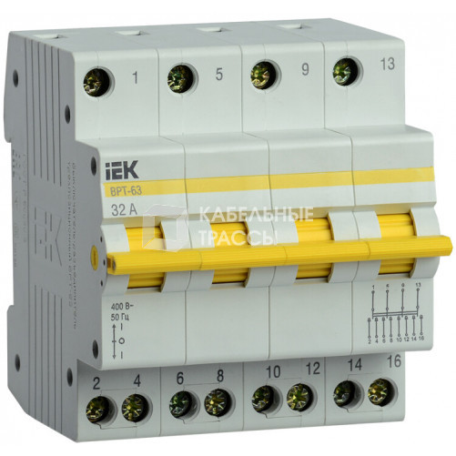 Выключатель-разъединитель (рубильник) трехпозиционный ВРТ-63 4п 32А | MPR10-4-032 | IEK