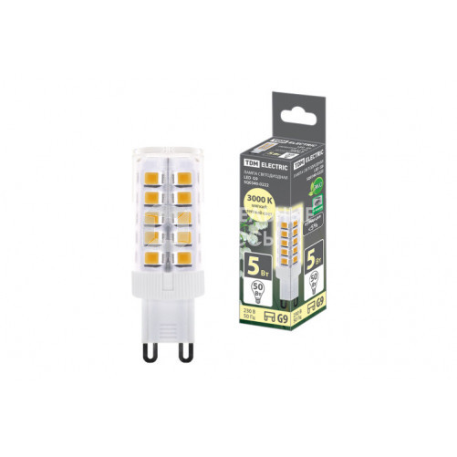 Лампа светодиодная G9-5 Вт-230 В-3000 К, SMD, 16x49 мм | SQ0340-0222 | TDM