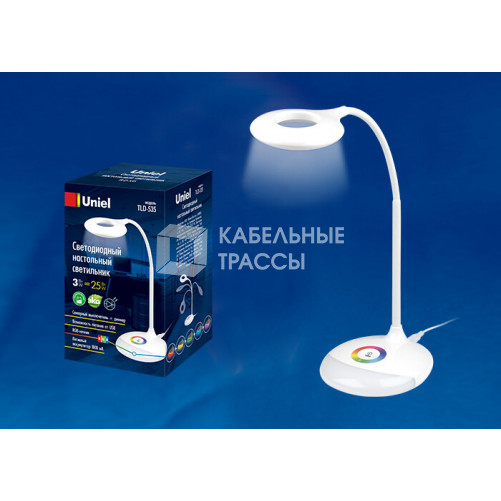 Светильник настольный TLD-535 White/LED/250Lm/5500K/Dimmer с ночником RGB 4W акк 1800mAh сенсор Белый | UL-00001496 | Uniel