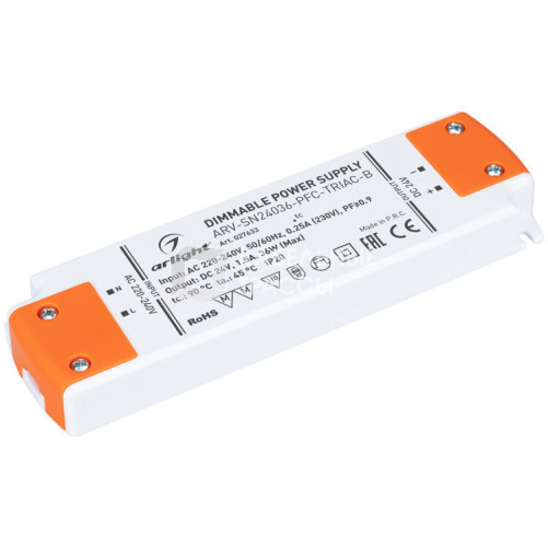 Блок питания ARV-SN24036-PFC-TRIAC-B (24V, 1.5A, 36W) | 027633 | Arlight