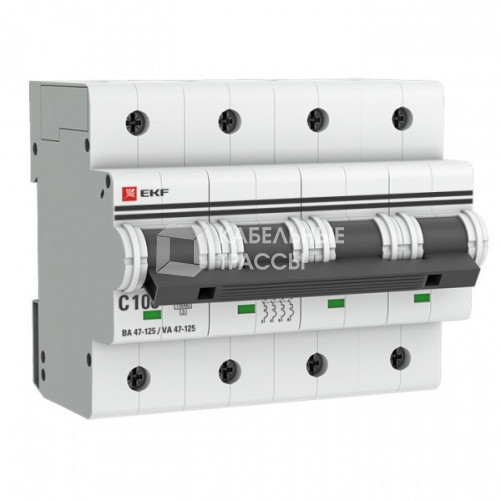 Выключатель автоматический четырехполюсный ВА 47-125 100А C 15кА PROxima | mcb47125-4-100C | EKF