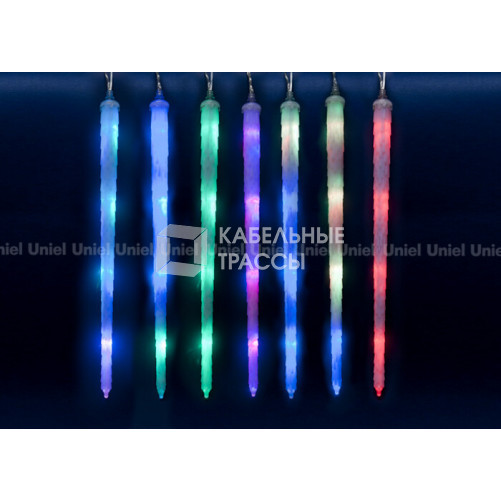 Занавес светодиодный «Морозные сосульки» ULD-E3005-210/DTK RGB IP44 FROSTED ICICLE соед. 27х0,42м 10нитей RGB шнур прозр. | 11126 | Uniel