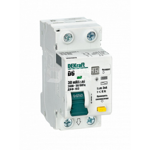 Автоматический выключатель дифференциального тока АВДТ 1Р+N 6А 30мА тип AC х-ка D ДИФ-103 4.5кА | 16059DEK | DEKraft