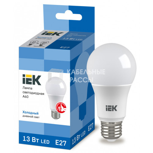 Лампа светодиодная LED 13Вт Е27 230В 6500К ECO А60 шар | LLE-A60-13-230-65-E27 | IEK