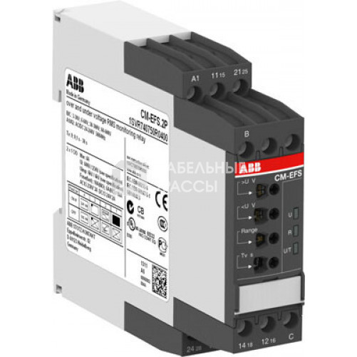 Реле контроля напряжения CM-EFS.2P (AC/DC (Umin 3В, Umax 600В AC) c реле времени, питание 24-240В AC/DC, 2ПК, пружинные клеммы | 1SVR740750R0400 | ABB