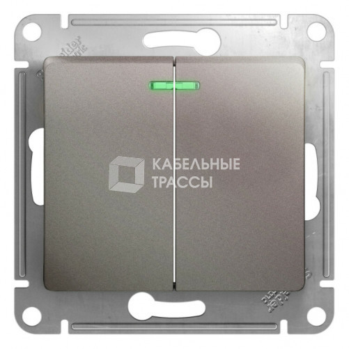 Glossa Платина Выключатель 2-клавишный с подсветкой, сх.5а, 10AX | GSL001253 | Schneider Electric