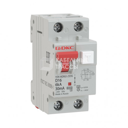 Выключатель автоматический дифференциального тока АВДТ с защитой от сверхтоков YON MDR63-23C6-A (2п, 100mA) 6kA | MDR63-23C6-A | DKC