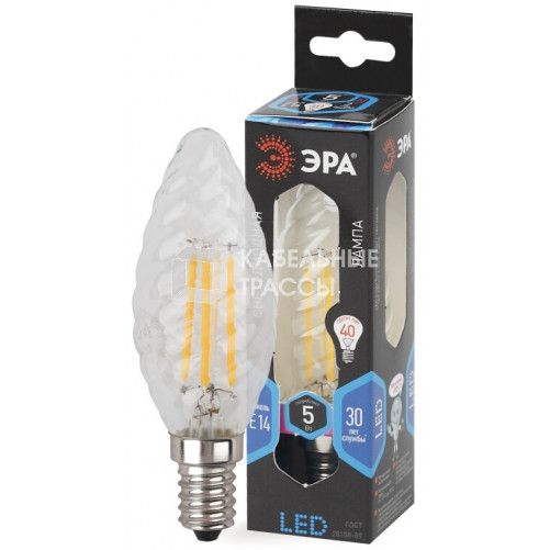 Лампа светодиодная F-LED BTW-5W-840-E14 Лампы СВЕТОДИОДНЫЕ F-LED ЭРА (филамент, свеча витая, 5Вт, нейтр, E14) | Б0027936 | ЭРА