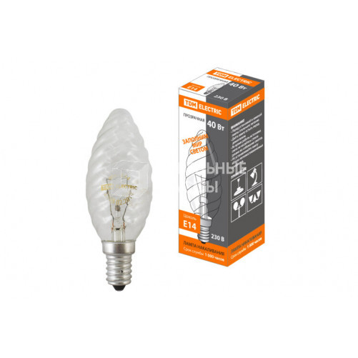 Лампа накаливания ЛОН 40Вт E14 230В свеча витая прозрачная | SQ0332-0013 | TDM