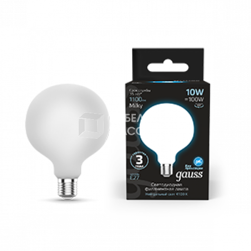 Лампа светодиодная Filament G95 10W 1100lm 4100К Е27 milky LED 1/20 | 189202210 | Gauss