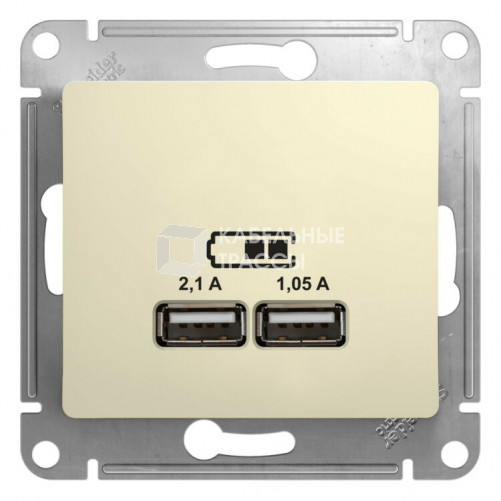 Glossa Бежевый USB Розетка, 5В/2100мА, 2х5В/1050мА, механизм | GSL000233 | Schneider Electric