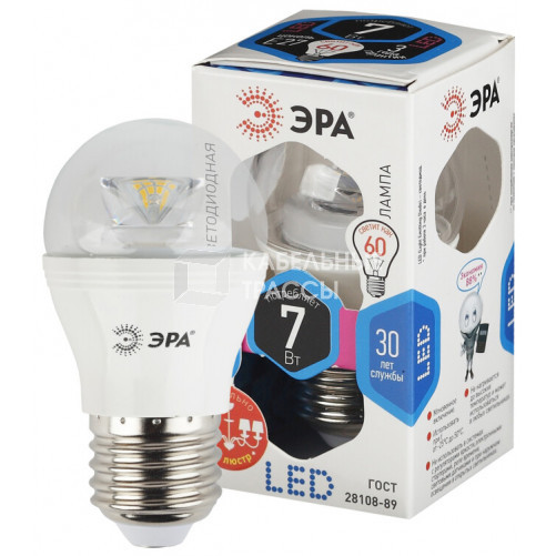 Лампа светодиодная LED 7Вт Е27 4000К СТАНДАРТ smd P45-7w-840-E27-Clear | Б0020553 | ЭРА