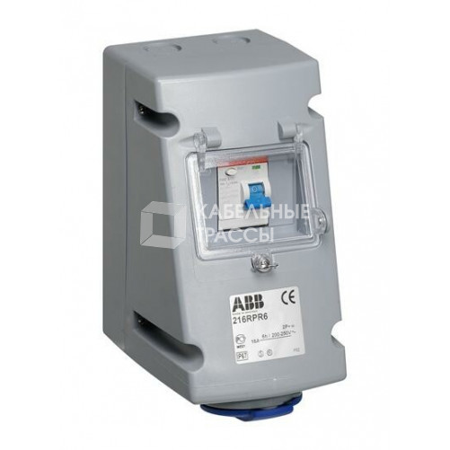 Розетка с УЗО 232RPR6, 32А, 2Р+Е, IP44, 6ч | 2CMA168283R1000 | ABB