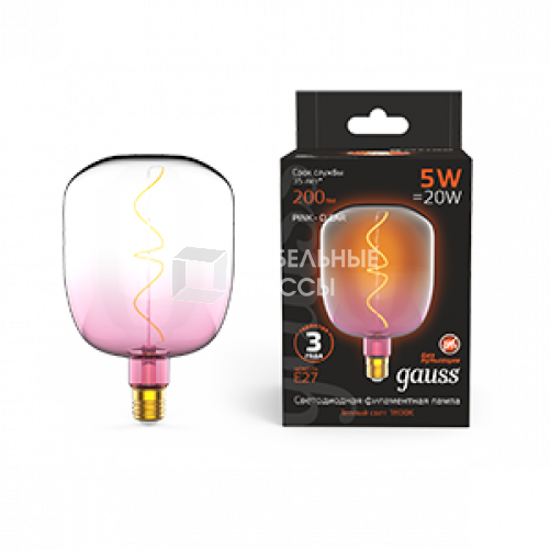 Лампа светодиодная LED Filament Flexible V140-DC Pink-Clear E27 5W 200lm 1800K 140*200mm 1/6 | 1010802105 | Gauss