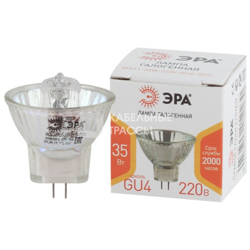 Лампа галогенная GU4-MR11-35W-220V-30 CL (галоген, софит, 35Вт, нейтр, GU4). | Б0044094 | ЭРА