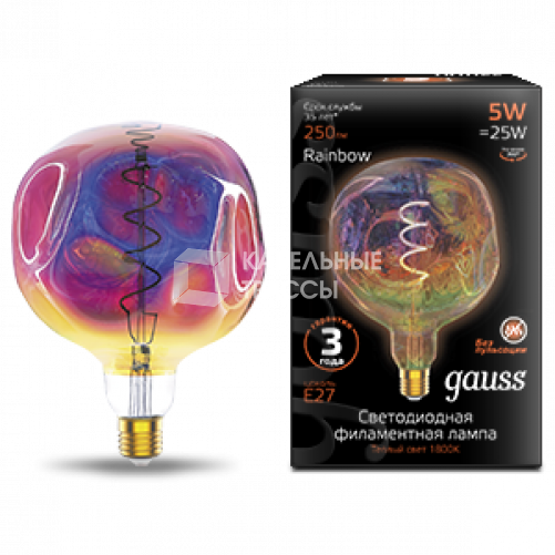 Лампа светодиодная LED Filament Rainbow Spiral G150CR 5W E27 250lm 1800K 1/6 | 1007802103 | Gauss