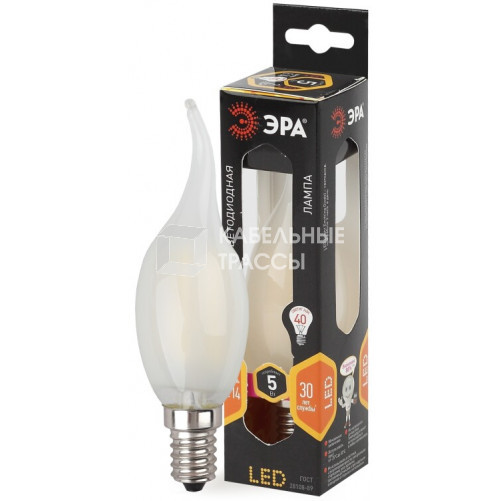 Лампа светодиодная F-LED BXS-5W-827-E14 frost Лампы СВЕТОДИОДНЫЕ F-LED ЭРА (филамент, свеча на ветру мат., 5Вт, тепл, E14) | Б0027927 | ЭРА