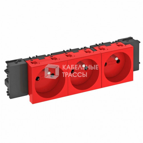 Розетка тройная 0° Modul45connect франц. стандарт, 250 В, 16A (красный) (STD-F0C SRO3) | 6120578 | OBO Bettermann