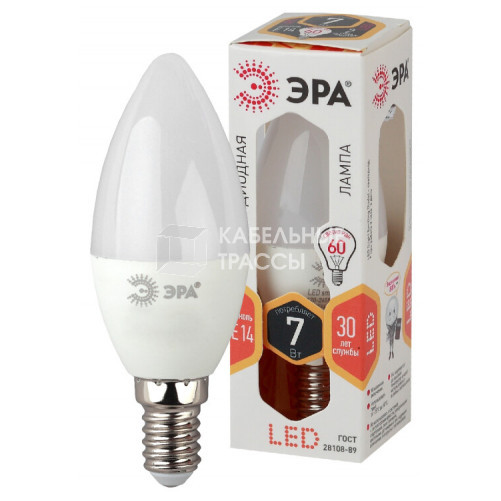 Лампа светодиодная LED 7Вт E14 220В 2700К B35 свеча | Б0020538 | ЭРА