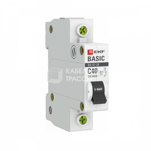 Выключатель автоматический однополюсный ВА 47-29 40А C 4,5кА Basic | mcb4729-1-40C | EKF