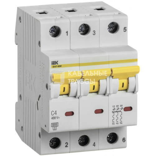 Выключатель автоматический трехполюсный ВА47-60 4А C 6кА | MVA41-3-004-C | IEK