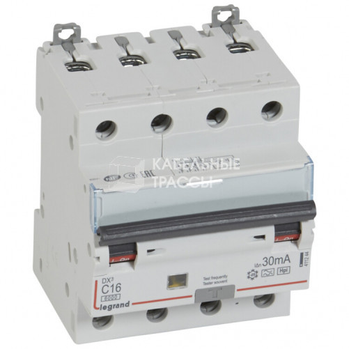 Выключатель автоматический дифференциальный DX3 4п 16А C 30мА тип HPI | 411244 | Legrand