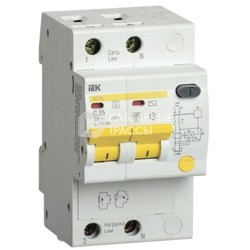 Выключатель автоматический дифференциального тока АД12S 2п 25А C 100мА тип AC (3 мод) | MAD13-2-025-C-100 | IEK