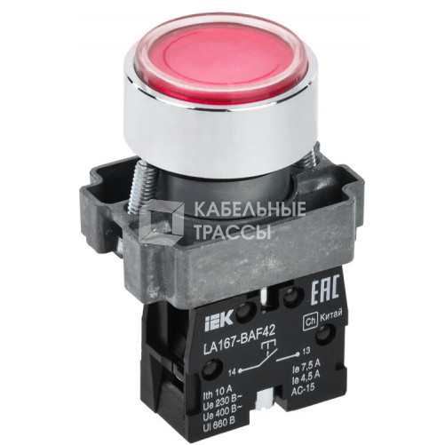 Кнопка LA167-BAF42 d=22мм 1р красная IEK | BBT20-BAF42-2-22-67-K04 | IEK