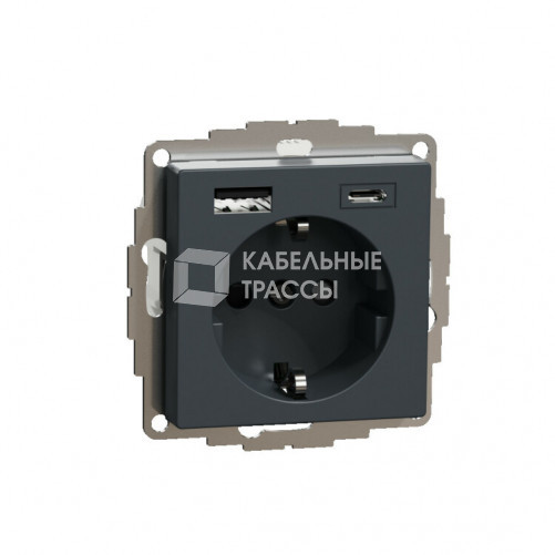 MERTEN SM РОЗЕТКА силовая 16 A с зарядкой USB A+C 3 A, АНТРАЦИТ | MTN2367-0414 | Schneider Electric