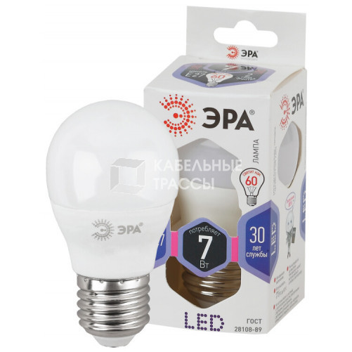 Лампа светодиодная LED 7Вт Е27 6000К smd P45-7W-860-E27 | Б0031402 | ЭРА