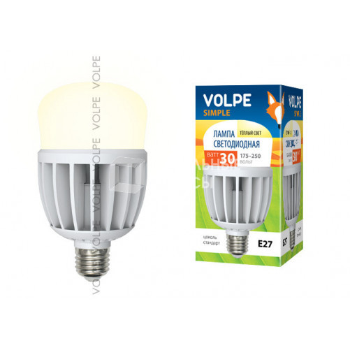 Лампа светодиодная LED-M80-30W/WW/E27/FR/S LED мат., корпус термопластик, 3000К Серия Simple | 10810 | Volpe