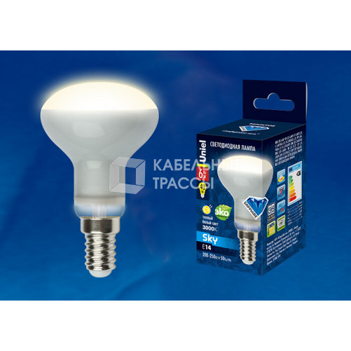 Лампа светодиодная LED-R50-6W/WW/E14/FR PLS02WH LED. «Рефлектор», матовая 3000К Серия Sky | UL-00001491 | Uniel