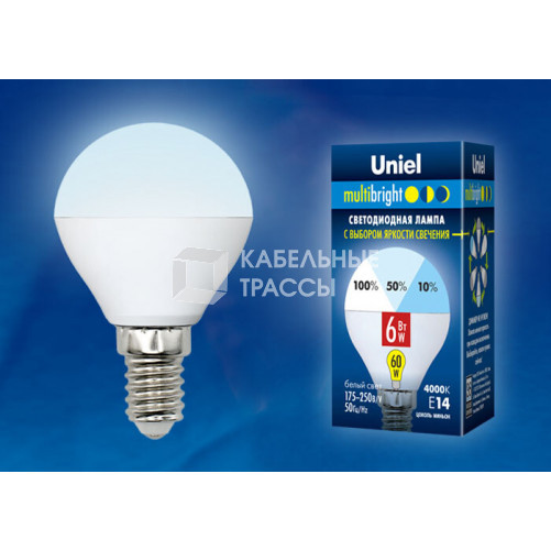 Лампа светодиодная LED-G45-6W/NW/E14/FR/MB PLM11WH LED. «шар», матовая. Серия Multibright. 4000K 100-50-10 . | UL-00002376 | Uniel