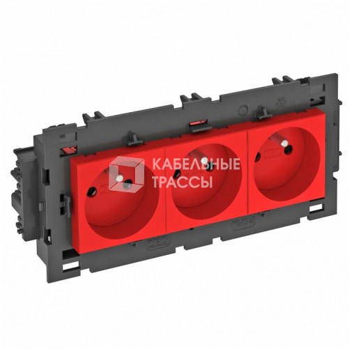 Розетка тройная 0° Modul45connect франц. стандарт, 250 В, 16A (красный) (STD-F0C8 SRO3) | 6120648 | OBO Bettermann