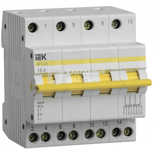 Выключатель-разъединитель (рубильник) трехпозиционный ВРТ-63 4п 16А | MPR10-4-016 | IEK