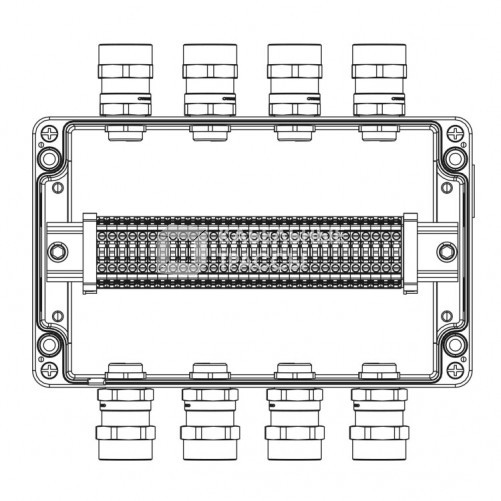 Коробка клеммная Ex из алюминия; 1Ex e IIC Т5 Gb / Ex tb IIIB T95°C DbIP66 ;Клеммы 4 кв.мм - 30 шт.; А,С: ввод D5,5-13мм под небронированныйкабель Ni