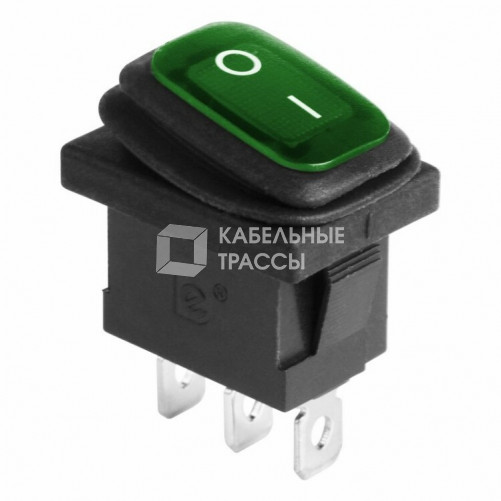 Выключатель клавишный 250V 6А (3с) ON-OFF зеленый с подсветкой Mini ВЛАГОЗАЩИТА | 36-2178 | REXANT