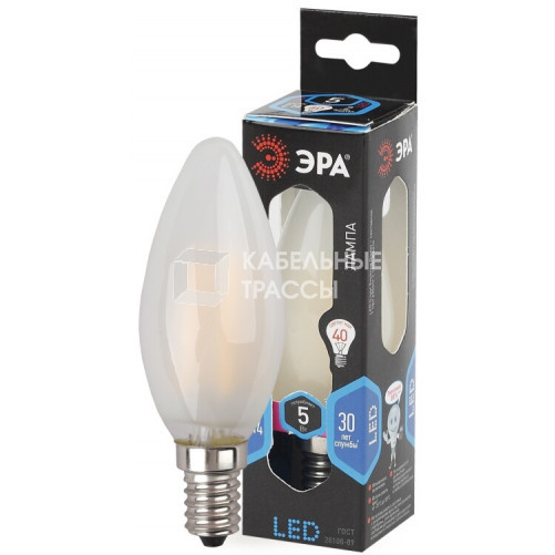 Лампа светодиодная F-LED B35-5W-840-E14 frost Лампы СВЕТОДИОДНЫЕ F-LED ЭРА (филамент, свеча мат., 5Вт, нейтр, E14) | Б0027926 | ЭРА