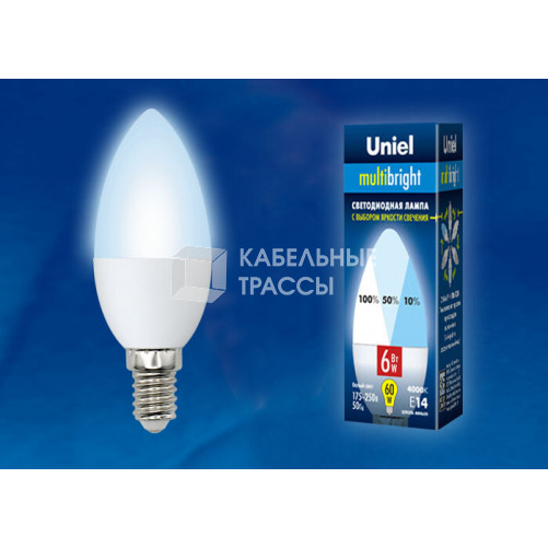 Лампа светодиодная LED-C37-6W/NW/E14/FR/MB PLM11WH LED. «свеча», матовая. Серия Multibright. 4000K 100-50-10 . | UL-00002374 | Uniel